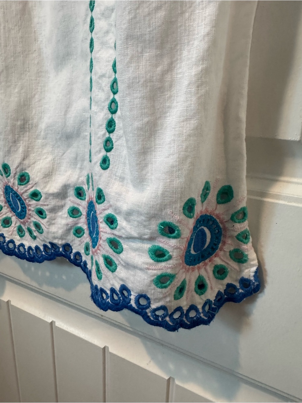 Talbots White Linen and Cotton Embroidered Short-Sleeve Top - Teal & Blue - Picture 4 of 9
